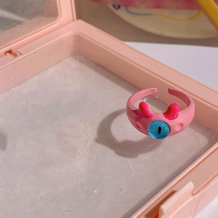Pink Little Monster Open Ring Cute Kitten Cat Celebrity Sweet Funny Devil Little Cabi