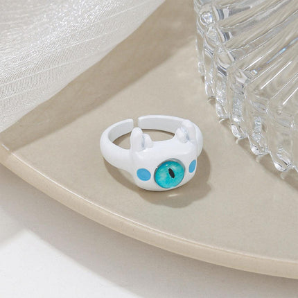 Small Monster Open Ring Cute Kitty Cat Monster Cyber Celebrous Sweet Ring Funny Devil White