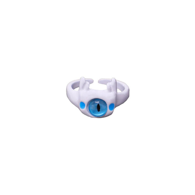 Small Monster Open Ring Cute Kitty Cat Monster Cyber Celebrous Sweet Ring Funny Devil White