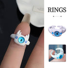 Small Monster Open Ring Cute Kitty Cat Monster Cyber Celebrous Sweet Ring Funny Devil White