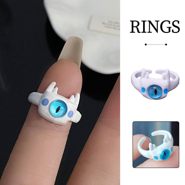 Small Monster Open Ring Cute Kitty Cat Monster Cyber Celebrous Sweet Ring Funny Devil White