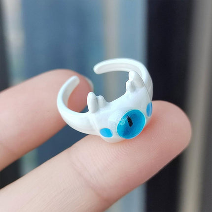 Small Monster Open Ring Cute Kitty Cat Monster Cyber Celebrous Sweet Ring Funny Devil White