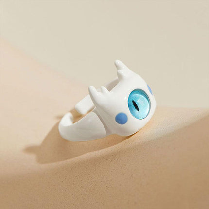 Small Monster Open Ring Cute Kitty Cat Monster Cyber Celebrous Sweet Ring Funny Devil White
