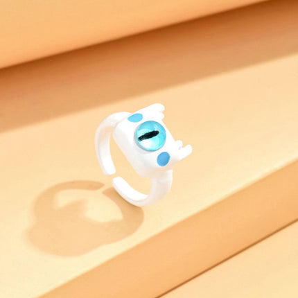 Small Monster Open Ring Cute Kitty Cat Monster Cyber Celebrous Sweet Ring Funny Devil White