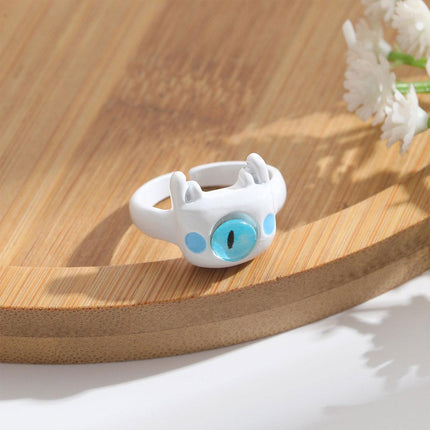 Small Monster Open Ring Cute Kitty Cat Monster Cyber Celebrous Sweet Ring Funny Devil White