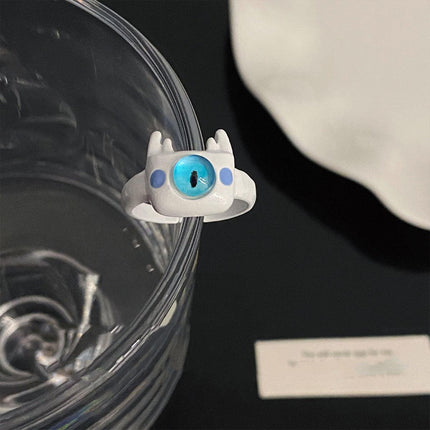 Small Monster Open Ring Cute Kitty Cat Monster Cyber Celebrous Sweet Ring Funny Devil White
