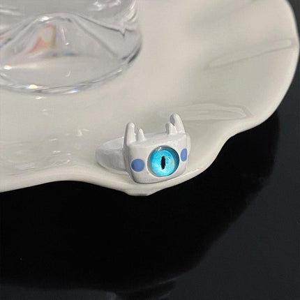 Small Monster Open Ring Cute Kitty Cat Monster Cyber Celebrous Sweet Ring Funny Devil White