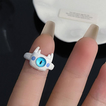 Small Monster Open Ring Cute Kitty Cat Monster Cyber Celebrous Sweet Ring Funny Devil White