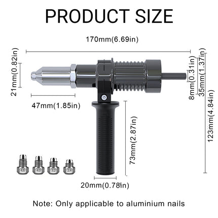 Electric Rivet Nut Gun Adapter Cordless Drill Tool Kit with 4 Nozzles Durable
