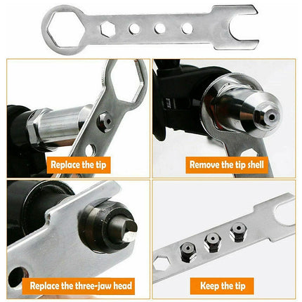 Electric Rivet Nut Gun Adapter Cordless Drill Tool Kit with 4 Nozzles Durable