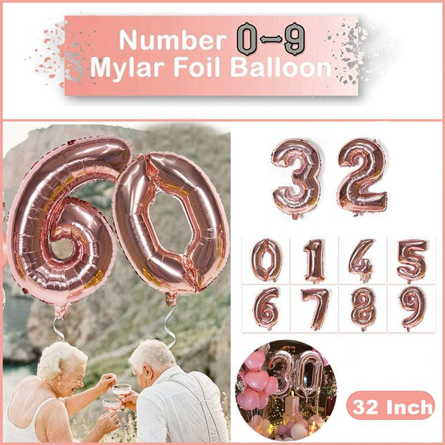 Rose Gold 32" Foil Number Balloon 81cm Birthday Party Wedding - Aimall