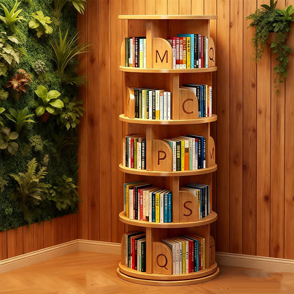 Solid Wood Rotating Bookshelf 360° Spinning Bookcase Wall Mount Storage