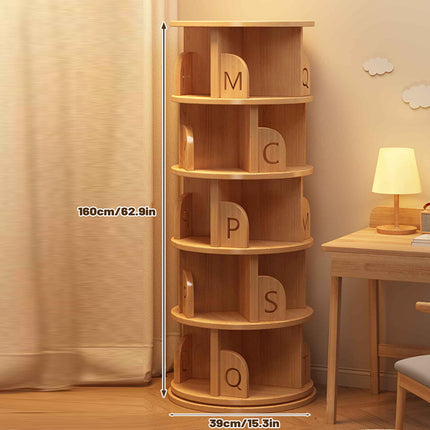 Solid Wood Rotating Bookshelf 360° Spinning Bookcase Wall Mount Storage