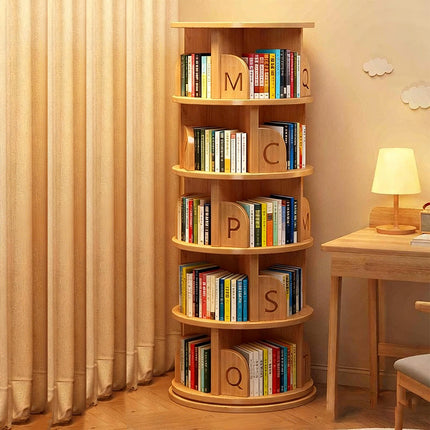 Solid Wood Rotating Bookshelf 360° Spinning Bookcase Wall Mount Storage