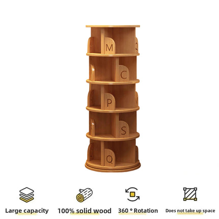 Solid Wood Rotating Bookshelf 360° Spinning Bookcase Wall Mount Storage