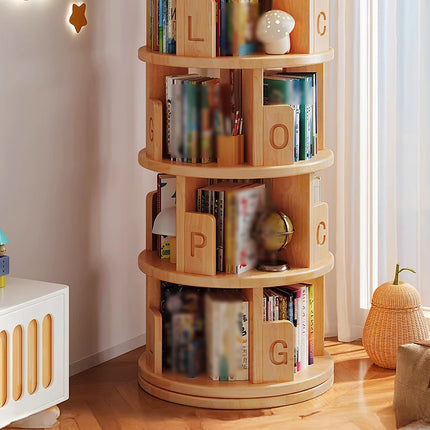 Solid Wood Rotating Bookshelf 360° Spinning Bookcase Wall Mount Storage
