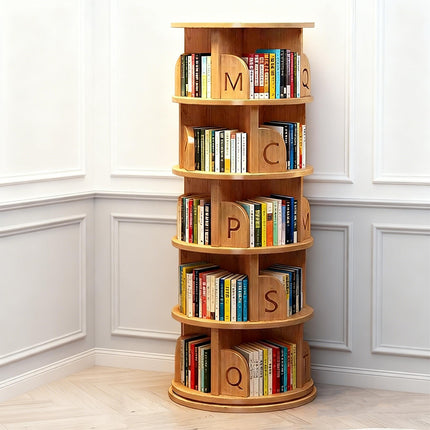 Solid Wood Rotating Bookshelf 360° Spinning Bookcase Wall Mount Storage