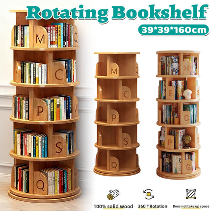Solid Wood Rotating Bookshelf 360° Spinning Bookcase Wall Mount Storage