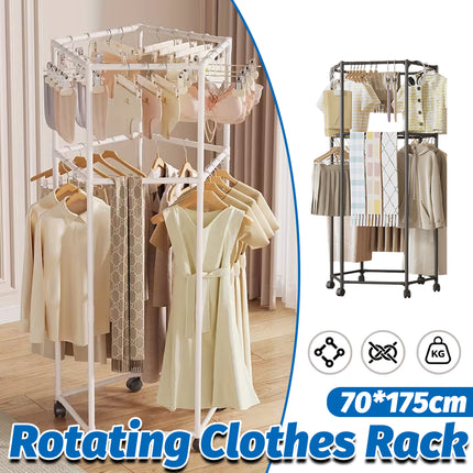 Floor-Standing Rotating Clothes Rack with Wheels Mobile Thickness Steel Pipe