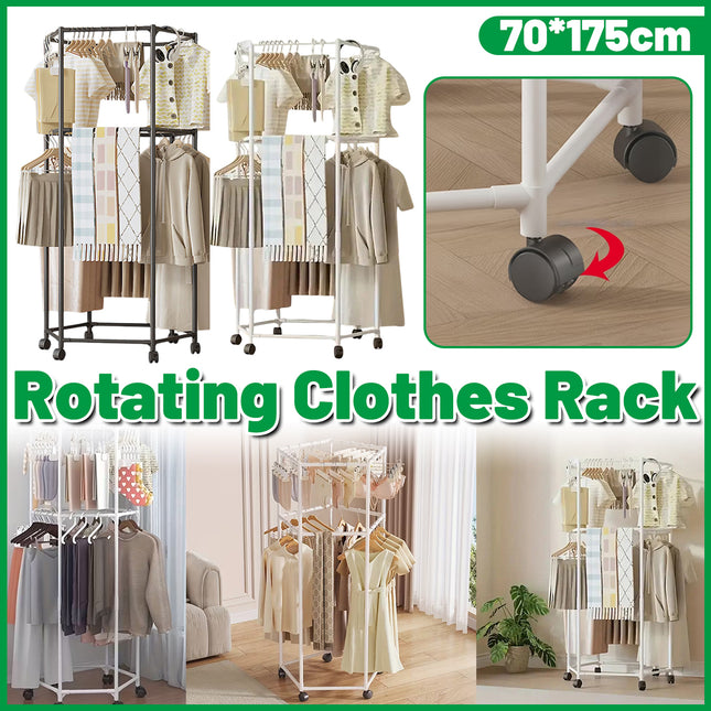 Floor-Standing Rotating Clothes Rack with Wheels Mobile Thickness Steel Pipe