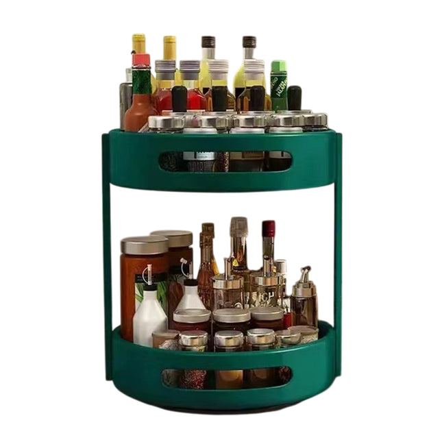 2-Layer Rotating Seasoning Rack Kitchen Organizer Storage Stand with Easy Access
