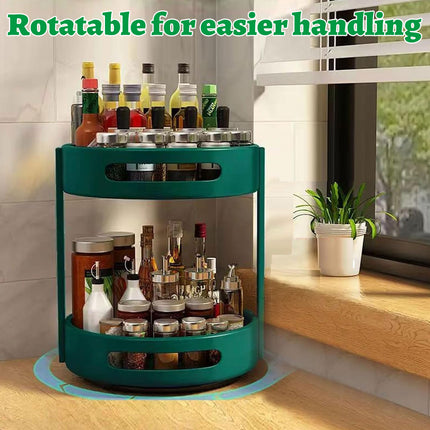 2-Layer Rotating Seasoning Rack Kitchen Organizer Storage Stand with Easy Access