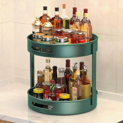 2-Layer Rotating Seasoning Rack Kitchen Organizer Storage Stand with Easy Access