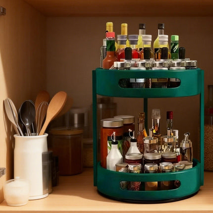 2-Layer Rotating Seasoning Rack Kitchen Organizer Storage Stand with Easy Access