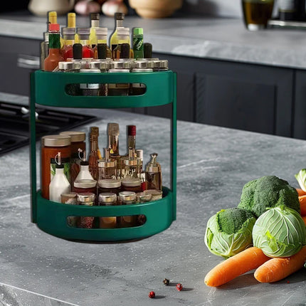 2-Layer Rotating Seasoning Rack Kitchen Organizer Storage Stand with Easy Access
