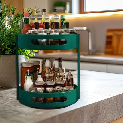 2-Layer Rotating Seasoning Rack Kitchen Organizer Storage Stand with Easy Access
