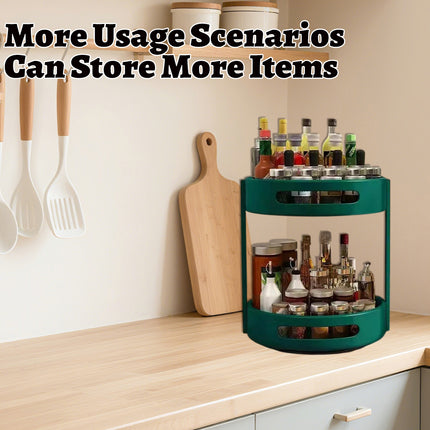 2-Layer Rotating Seasoning Rack Kitchen Organizer Storage Stand with Easy Access