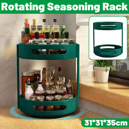 2-Layer Rotating Seasoning Rack Kitchen Organizer Storage Stand with Easy Access