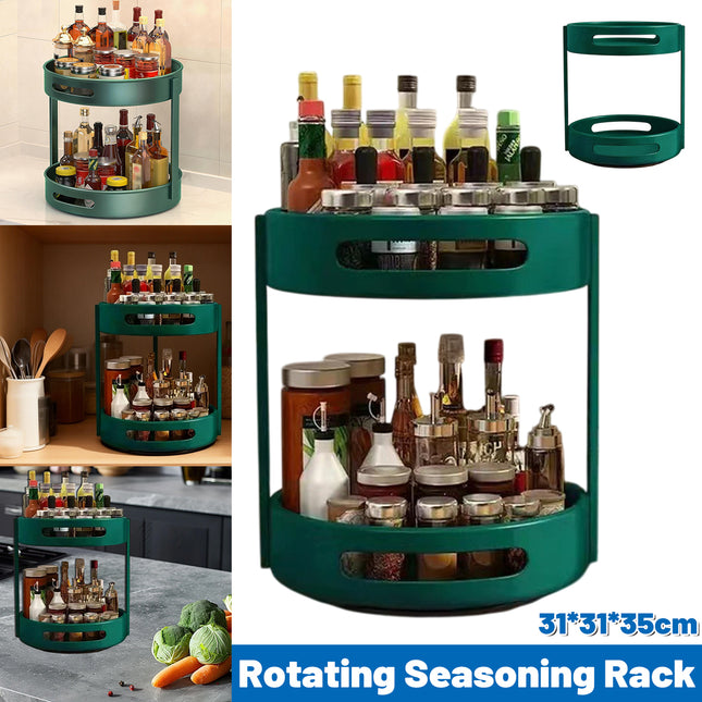 2-Layer Rotating Seasoning Rack Kitchen Organizer Storage Stand with Easy Access