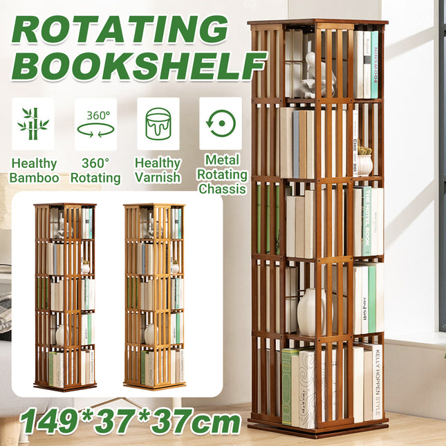 Floor-Standing Rotating Bookshelf Bamboo Durable for Living Room Book Storage