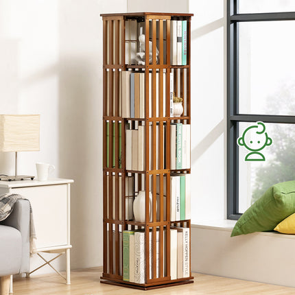 Floor-Standing Rotating Bookshelf Bamboo Durable for Living Room Book Storage