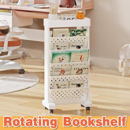 5 Tier Rolling Book Rack Movable Bookshelf Storage Organizer Shelf with Wheels