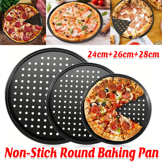 3pcs Pizza Pan Non-Stick Crisper Tray Oven Baking Bakeware With Holes 24-28CM