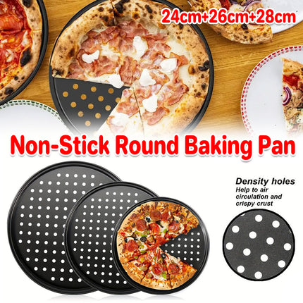 3pcs Pizza Pan Non-Stick Crisper Tray Oven Baking Bakeware With Holes 24-28CM