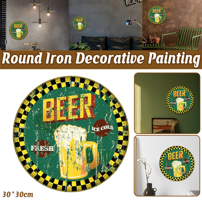 Vintage Round Bar Background Wall Decor Retro Style For Pub Cafe Home Art Print