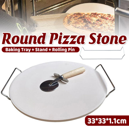 3PCS Round Pizza Stone Baking Tray for Oven Grill Pizza Bread Cooking 33x33cm