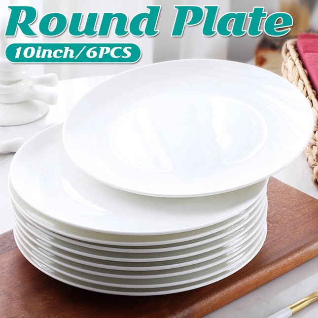 6PCS White Round Plates 10 Inch Dinner Plates Food-Grade Durable Easy to Clean