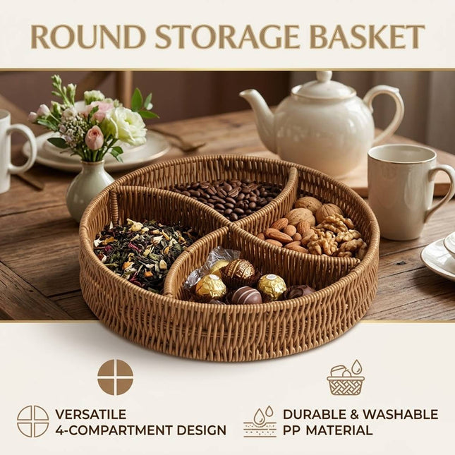 Woven Two Handle Storage Basket Imitation Rattan Fruit and Bread Tray