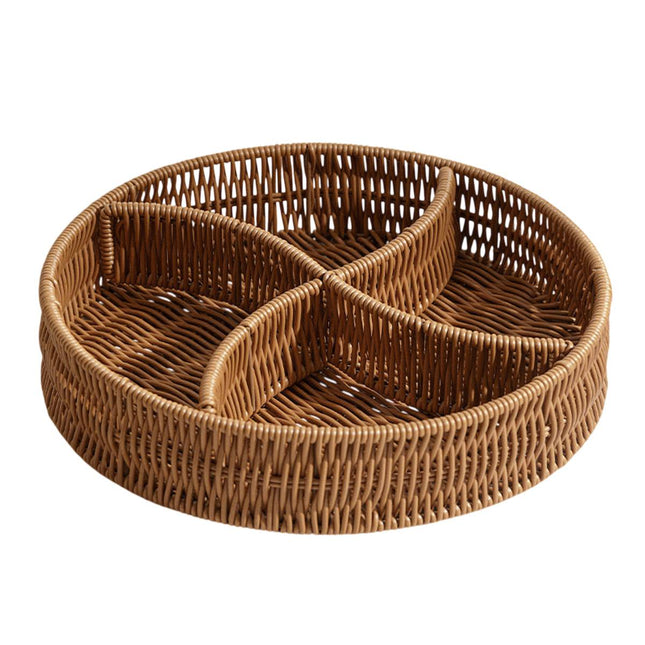 Woven Two Handle Storage Basket Imitation Rattan Fruit and Bread Tray