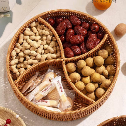 Woven Two Handle Storage Basket Imitation Rattan Fruit and Bread Tray