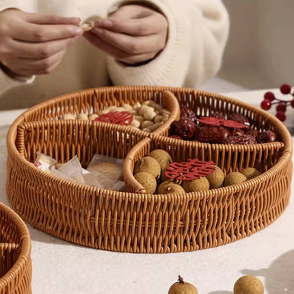 Woven Two Handle Storage Basket Imitation Rattan Fruit and Bread Tray