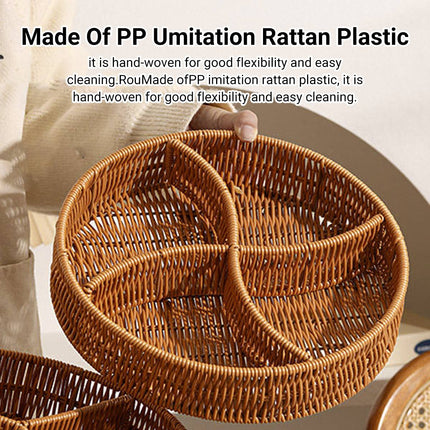 Woven Two Handle Storage Basket Imitation Rattan Fruit and Bread Tray