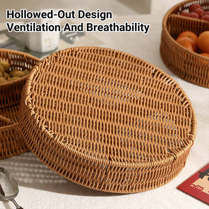 Woven Two Handle Storage Basket Imitation Rattan Fruit and Bread Tray