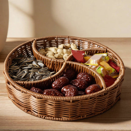 Woven Two Handle Storage Basket Imitation Rattan Fruit and Bread Tray