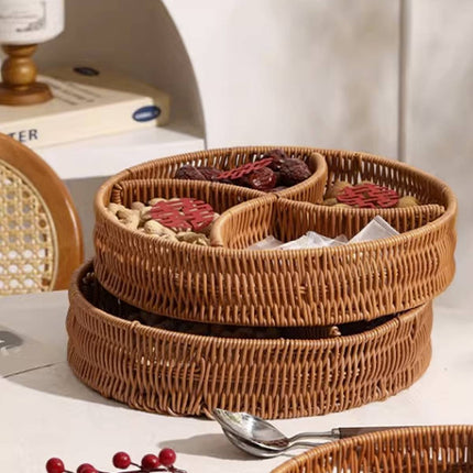 Woven Two Handle Storage Basket Imitation Rattan Fruit and Bread Tray