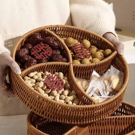 Woven Two Handle Storage Basket Imitation Rattan Fruit and Bread Tray